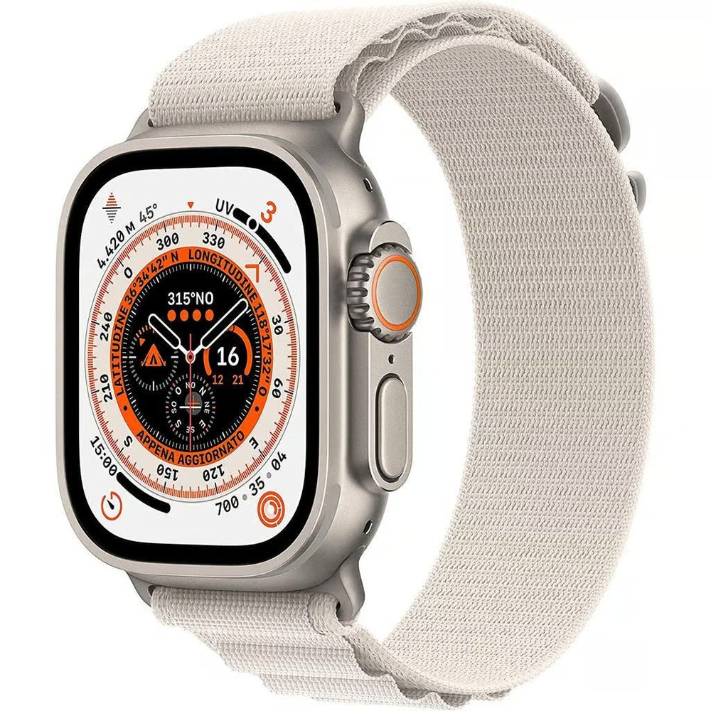 Apple Watch (Ultra) 2022 GPS + Cellular 49 mm - Titane Gris - Boucle Alpine Blanc - Reconditionné